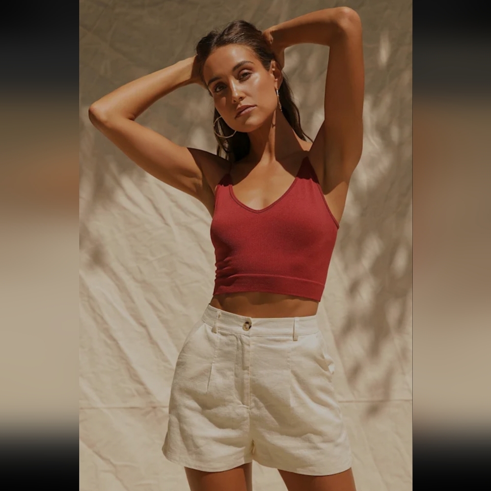 Free People Intimately Brami Wine Red Ribbed V Neck Bra Top Size M/L